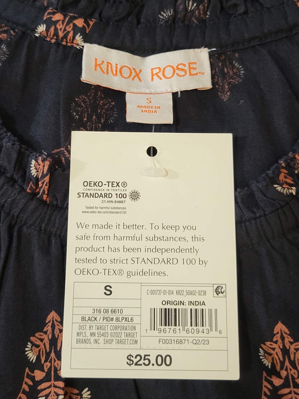 Knox Rose (Women's S) Black Floral Crew neck Embroidered Puff Sleeves Cotton Top - Picture 8 of 9